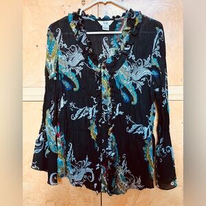 Vintage S.L.B. Black Crinkly Blouse Size XL